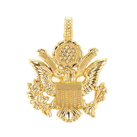 Solid Gold American Eagle Coat of Arms Pendant Necklace(Available In Yellow/Rose/White Gold)