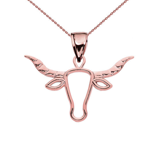 Gold Texas Longhorn Bull Pendant Necklace (Available in Yellow/Rose/White Gold)