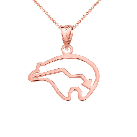 Gold Zuni Bear Heart-Line Cut Out Pendant Necklace(Available in Yellow/Rose/White)