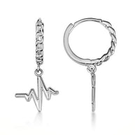 .925 Sterling Silver Heartbeat Pulse Milgrain Cuban Link Huggie Hoop Earrings