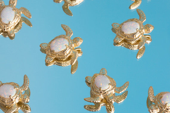 Gold Sea Turtle with Simulated Opal Shell (Available In Yellow/Rose/White Gold)