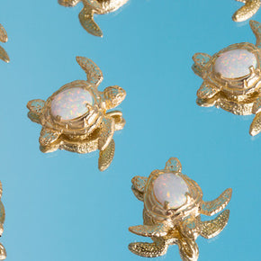 Gold Sea Turtle with Simulated Opal Shell (Available In Yellow/Rose/White Gold)