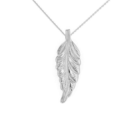 Solid Gold Bohemia Boho Feather Pendant Necklace (Available in Yellow/Rose/White Gold)