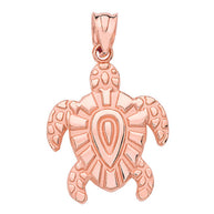Gold Tribal Hawaiian Turtle Pendant Necklace (Available in Yellow/Rose/White Gold)