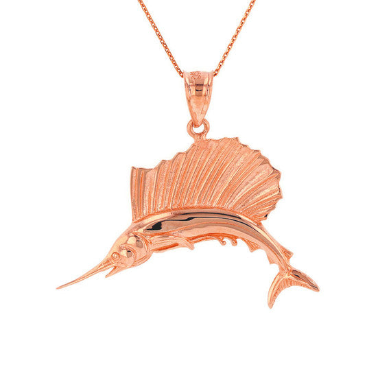 Gold Marlin Swordfish Pendant Necklace (Available in Yellow/Rose/White Gold)