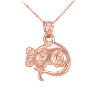 Polished Gold Rat Mouse Charm Necklace (Available in Yellow/Rose/White Gold)