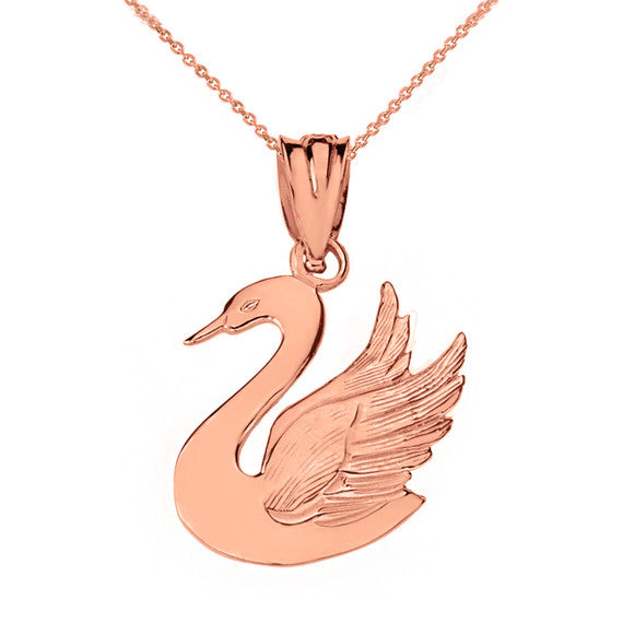 Swan Pendant Necklace in Solid Gold (Yellow/Rose/White)