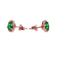 10k Halo Stud Earrings in Gold with Solitaire Lab Created Emerald and Diamonds(Available in Yellow/Rose/White Gold)