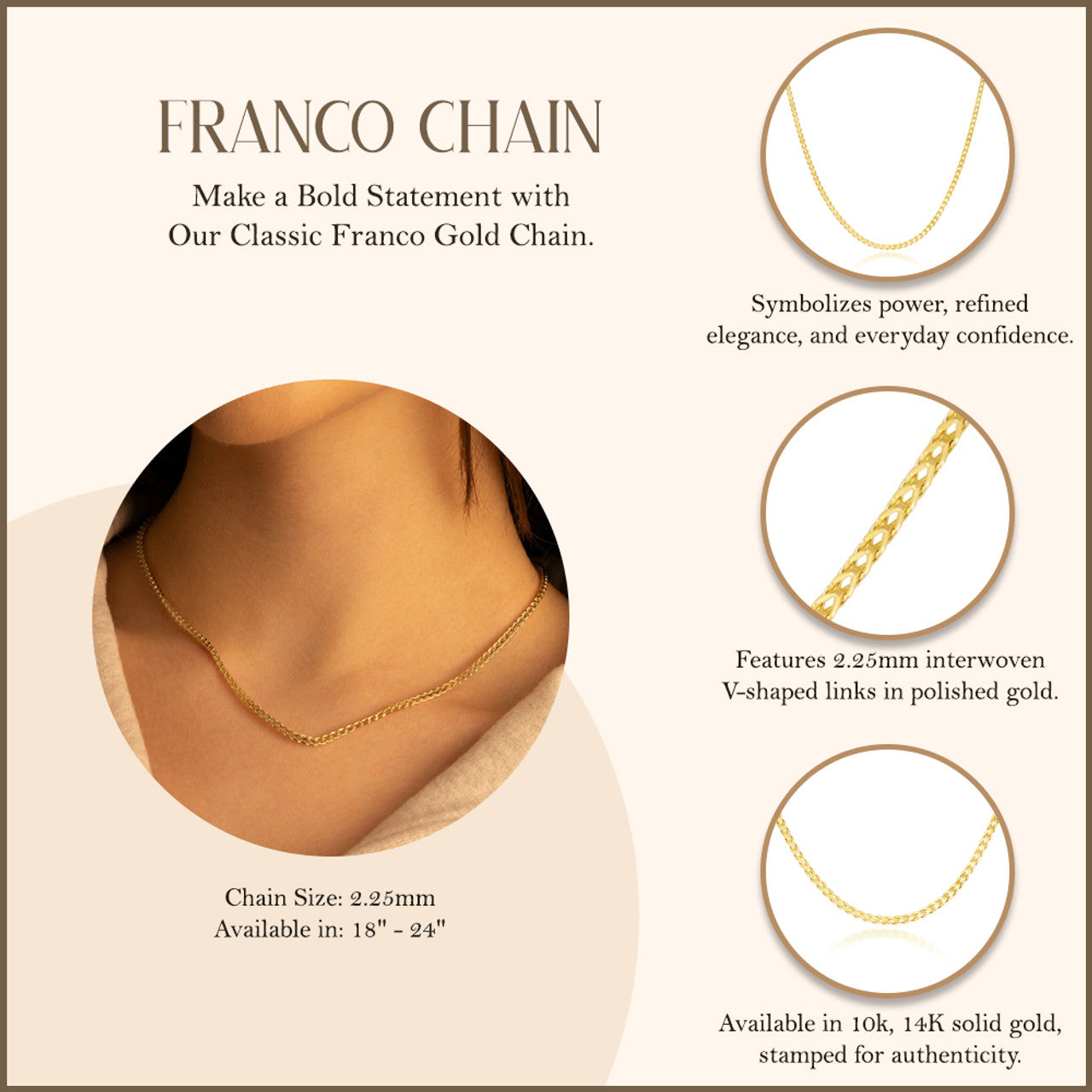 Yellow Gold Classic 2.25mm Franco Gold Chain