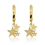 Yellow Gold Star Cluster Cuban Link Huggie Hoop Earrings