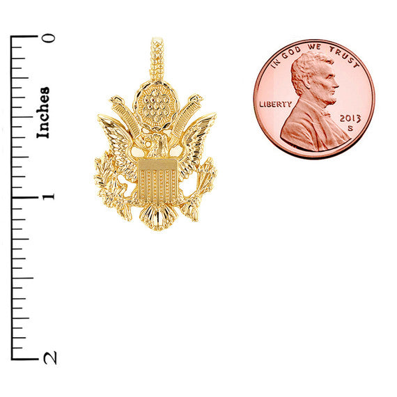Solid Gold American Eagle Coat of Arms Pendant Necklace(Available In Yellow/Rose/White Gold)