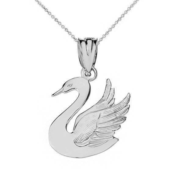 Swan Pendant Necklace in Solid Gold (Yellow/Rose/White)