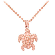 Gold Tribal Hawaiian Turtle Pendant Necklace (Available in Yellow/Rose/White Gold)