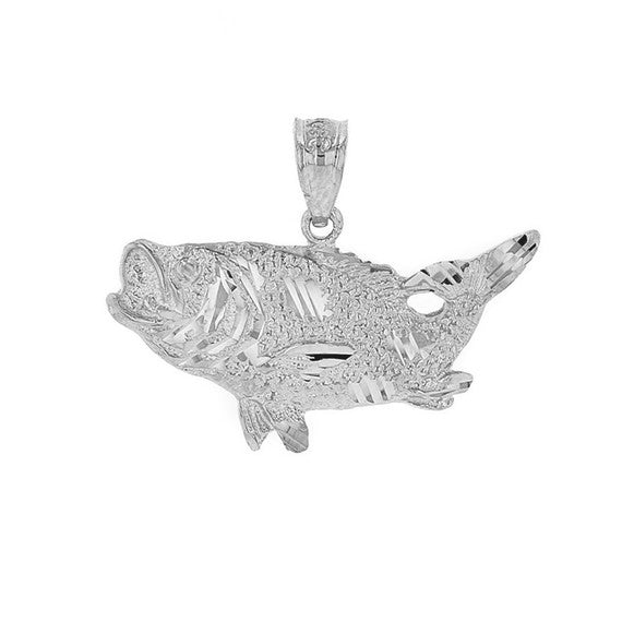 Gold Diamond Cut Bass Fish Pendant Necklace (Available in Yellow/Rose/White Gold)