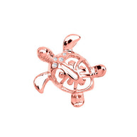 Gold Diamond Hawaiian Lucky Charm Honu Turtle Hidden Bail Pendant Necklace(Available in Yellow/Rose/White)