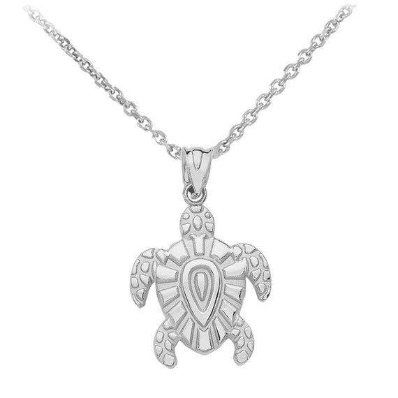 Gold Tribal Hawaiian Turtle Pendant Necklace (Available in Yellow/Rose/White Gold)