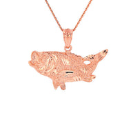 Gold Diamond Cut Bass Fish Pendant Necklace (Available in Yellow/Rose/White Gold)