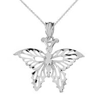 Solid Gold Filigree Diamond Cut Butterfly Pendant Necklace(Available in Yellow/Rose/White)