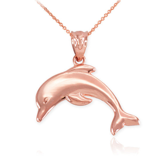 Solid Gold Jumping Dolphin Pendant Necklace (Available in Yellow/Rose/White Gold)