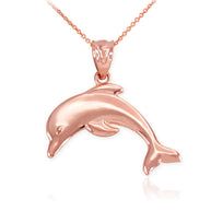 Solid Gold Jumping Dolphin Pendant Necklace (Available in Yellow/Rose/White Gold)