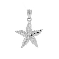 Solid Gold Diamond Cut Starfish Sea Star Pendant Necklace (Available in Yellow/Rose/White Gold)