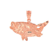 Gold Diamond Cut Bass Fish Pendant Necklace (Available in Yellow/Rose/White Gold)