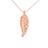 Solid Gold Bohemia Boho Feather Pendant Necklace (Available in Yellow/Rose/White Gold)