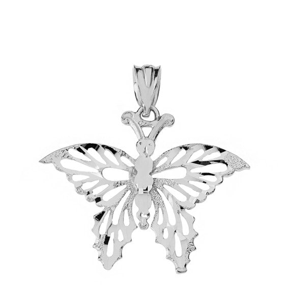 Solid Gold Filigree Diamond Cut Butterfly Pendant Necklace(Available in Yellow/Rose/White)