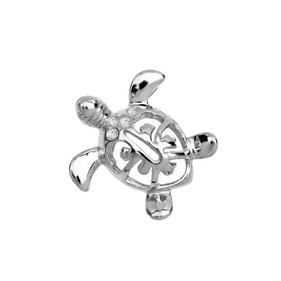 Gold Diamond Hawaiian Lucky Charm Honu Turtle Hidden Bail Pendant Necklace(Available in Yellow/Rose/White)