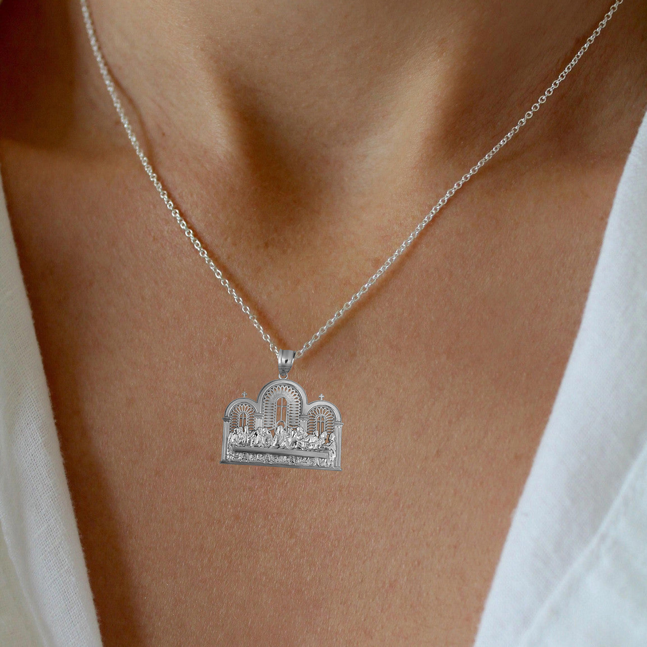 .925 Sterling Silver The Last Supper Jesus & Apostles Pendant Necklace