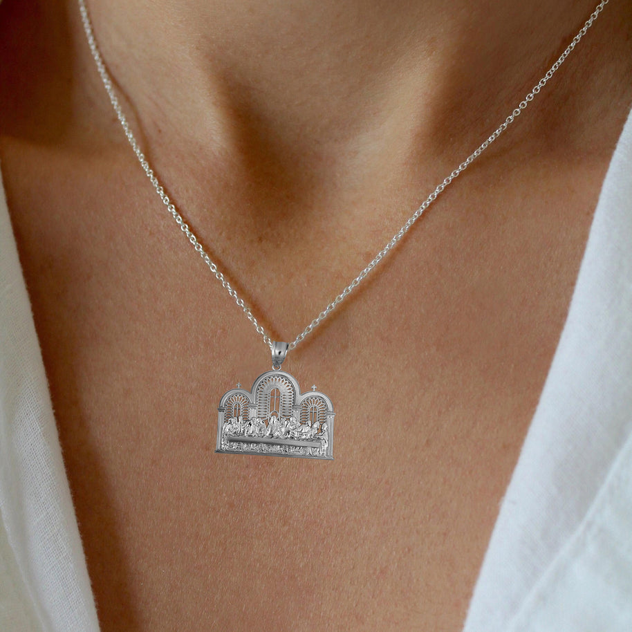 .925 Sterling Silver The Last Supper Jesus & Apostles Pendant Necklace