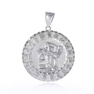 .925 Sterling Silver Diamond Cut Ancient Aztec Mayan Sun Calendar Deity Pendant Necklace (Available in Small/Medium/Large)