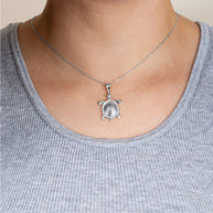 .925 Sterling Silver Marine Sea Turtle Cubic Zirconia Halo Pendant Necklace