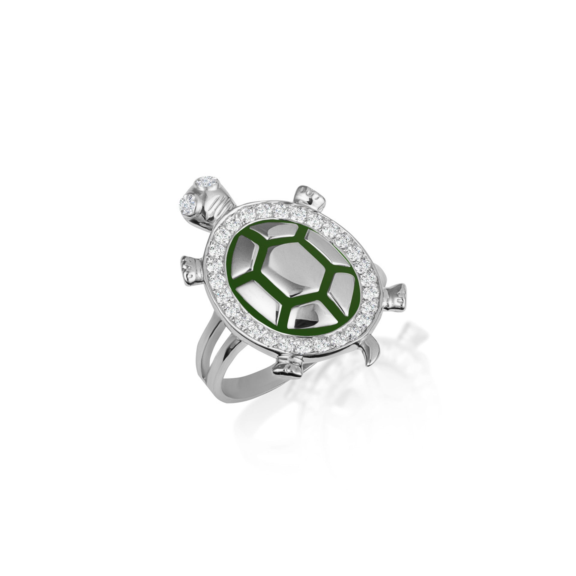 Gold Enamel Sea Turtle Cubic Zirconia Studded Ring 1.5mm (Available in Yellow/Rose/White Gold)