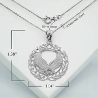 .925 Sterling Silver Diamond Cut Eagle Laurel Wreath Milgrain Pendant Necklace (Available in Small/Large)