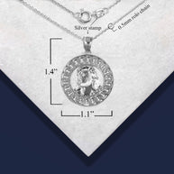 .925 Sterling Silver Jesus Christ Face Cuban Link Round Pendant Necklace