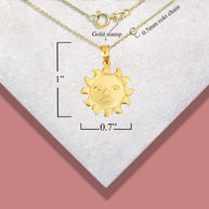Prev Next Gold Celestial Sun Face Pendant Necklace (Available in Yellow/Rose/White Gold)