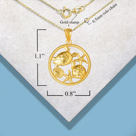 Gold Sea Shell Turtle & Starfish Marine Life Rope Pendant Necklace (Available in Yellow/Rose/White Gold)