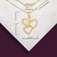 Gold Cubic Zirconia Triple Heart Pendant Necklace (Available in Yellow/Rose/White Gold)