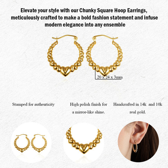 14K Yellow Gold Heart Love Hoop Earrings