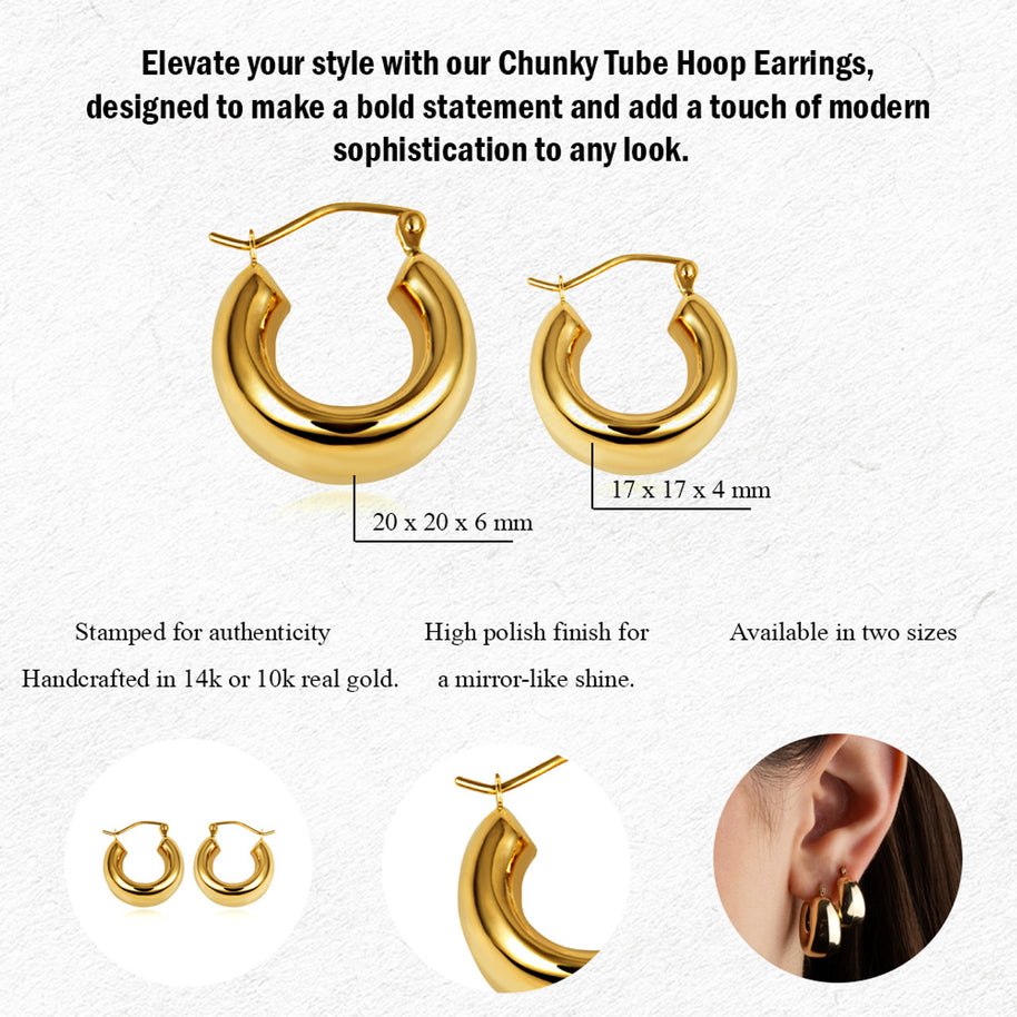 Yellow Gold Bold Tube Hoop Earrings (Available in Small/Large)