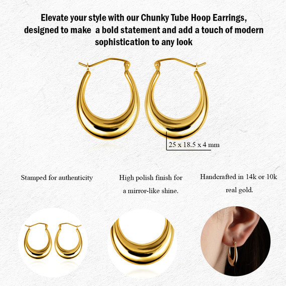 Solid Yellow Gold Oval Hoop Earrings
