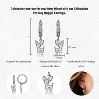 .925 Sterling Silver Chihuahua Pet Dog Cuban Link Huggie Hoop Earrings