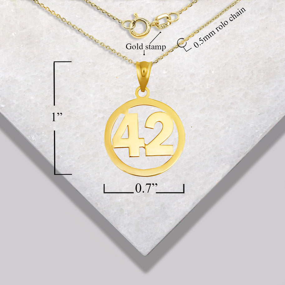Gold Personalized Jersey Number Sports Circle Pendant Necklace (Available in Yellow/Rose/White Gold)