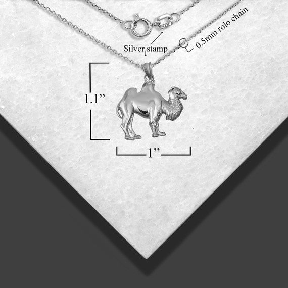 .925 Sterling Silver Desert Camel Pendant Necklace