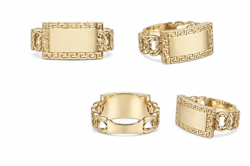 10K Yellow Gold Chino ID Ring with Greek Design Ring