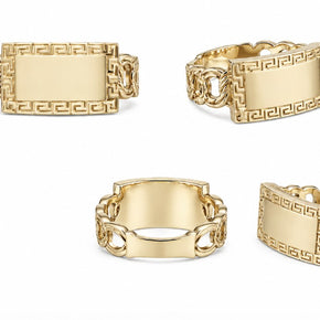 10K Yellow Gold Chino ID Ring with Greek Design Ring