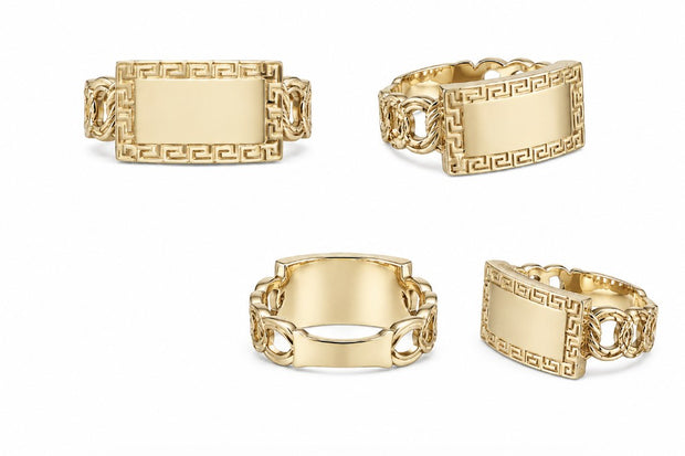 10K Yellow Gold Chino ID Ring with Greek Design Ring