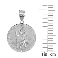 Sterling Silver Saint Christopher Engravable Medallion Circle CZ Pendant Necklace ( 1