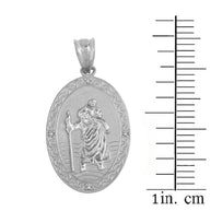 Sterling Silver Saint Christopher Engravable Medallion CZ Pendant Necklace ( 1